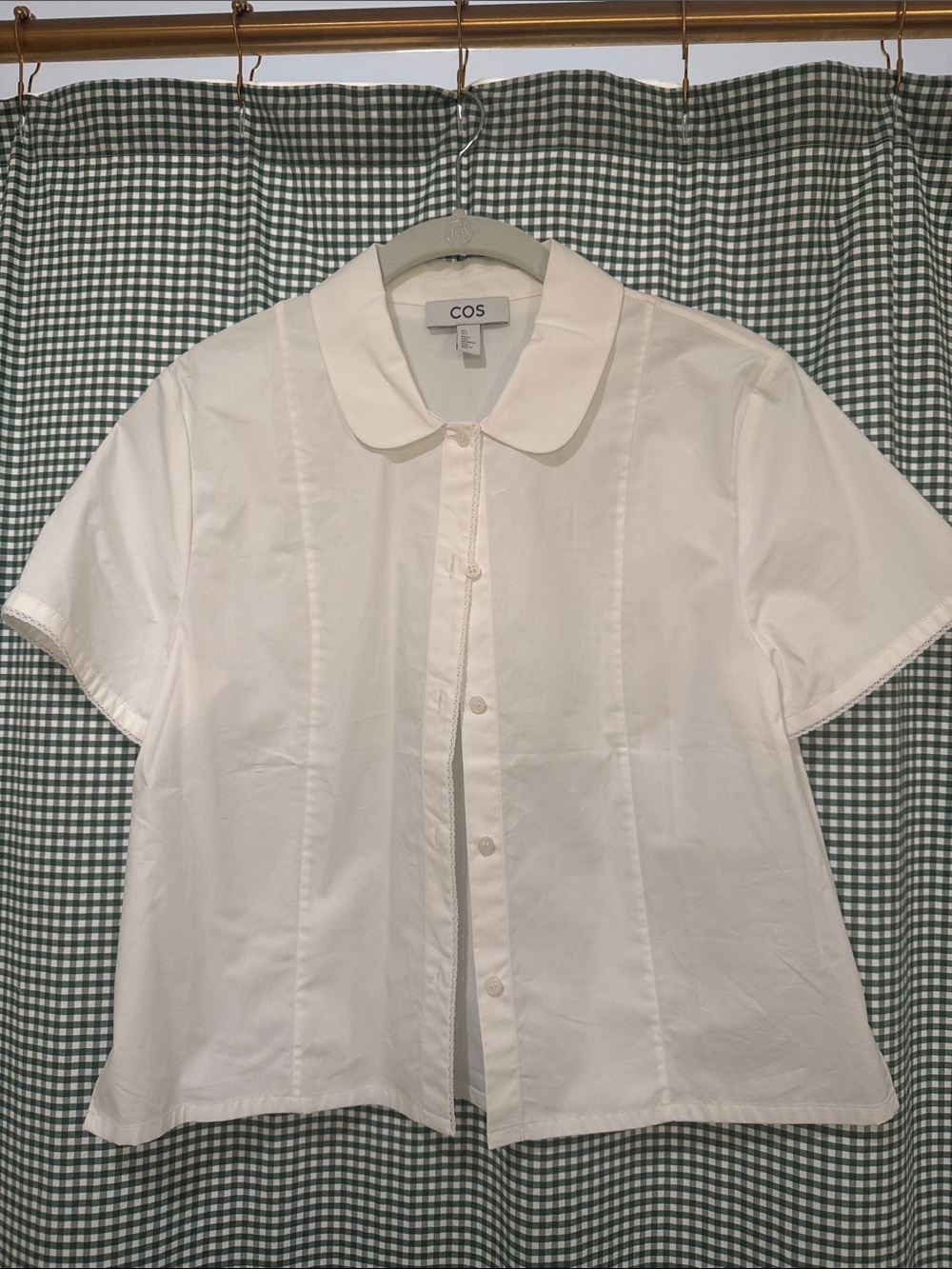 COS White Short-Sleeve Button-Down Shirt Rounded Collar and scalloped detail